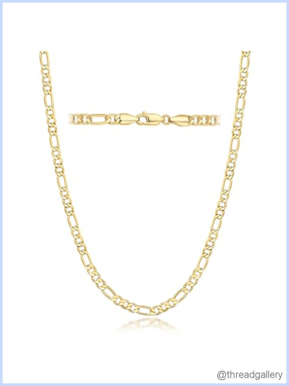 14K Gold Plated Figaro Chain Necklace Lobster Clasp Layering